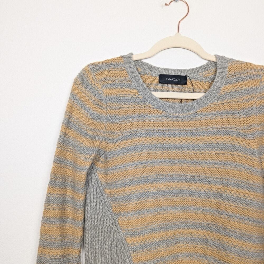 Thakoon Sweater XS Gray Camel Stripe Wool Cashmere Crewneck Knit Luxury - Picture 4 of 8
